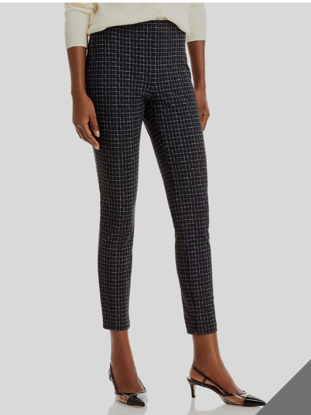 Theory Women's Black Grid Print Skinny Cropped Leggings Pants Size Medium